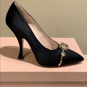 Miu Miu Black Satin Jeweled Pump. 37.5